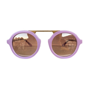Belle Collection - Lilac Coloured Round Sunglasses w/ Silver Mirrored Lenses