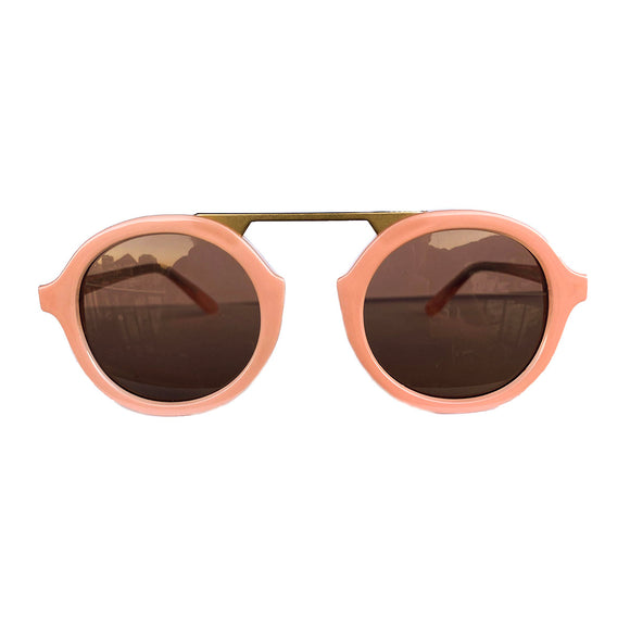 Belle Collection - Light Pink Coloured Round Sunglasses w/ Brown Lenses