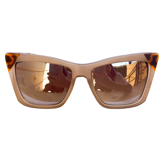 Square Cat Eye Style Nude Coloured Sunglasses w/ Silver Mirrored Lenses