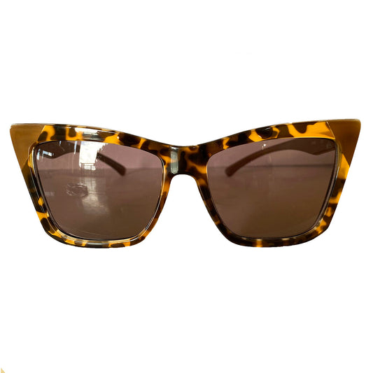 Square Cat Eye Style Turtle Print Coloured Sunglasses w/ Brown Lenses