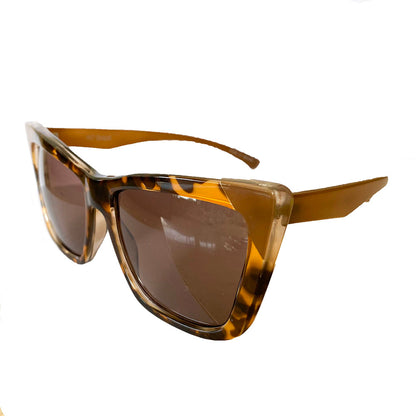 Square Cat Eye Style Turtle Print Coloured Sunglasses w/ Brown Lenses