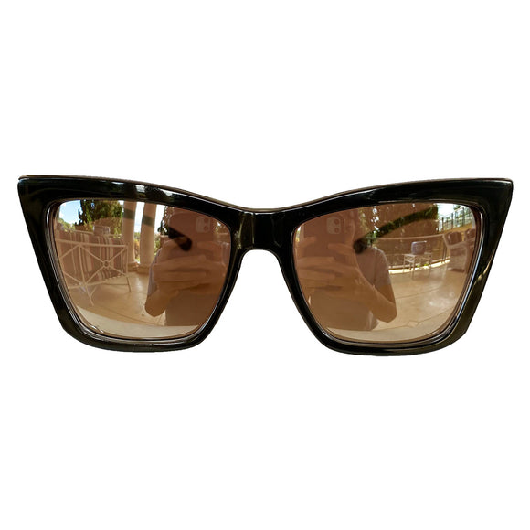 Square Cat Eye Style Black Coloured Sunglasses w/ Silver Mirrored Lenses