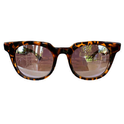 WANDERLUST COLLECTION: Square Turlte Print Sunglasses w/ Silver Mirrored Lenses