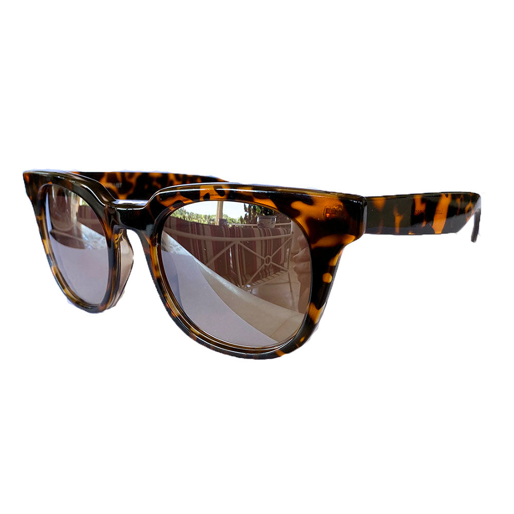 WANDERLUST COLLECTION: Square Turlte Print Sunglasses w/ Silver Mirrored Lenses