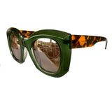 Light Collection - Green Coloured Sunglasses w/ Silver Mirrored Lenses and Turtle Print Arms