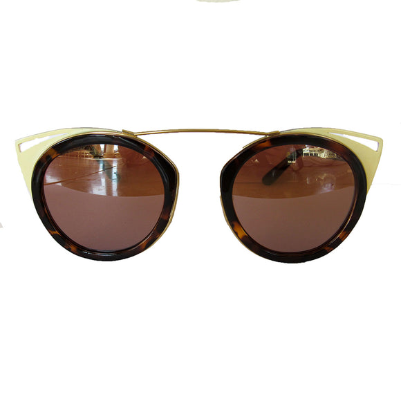 Round Turtle Print and Yvory-Coloured Sunglasses w/ Cat Eye Detail