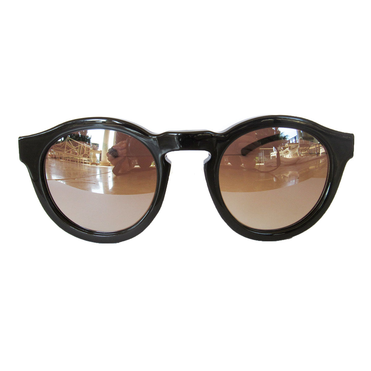Round All Black  Coloured Sunglasses w/ Silver Mirrored Lenses