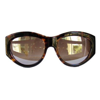 Mask Style Turtle Print Sunglasses w/ Ivory-Coloured Arms and Silver Mirrored Lenses