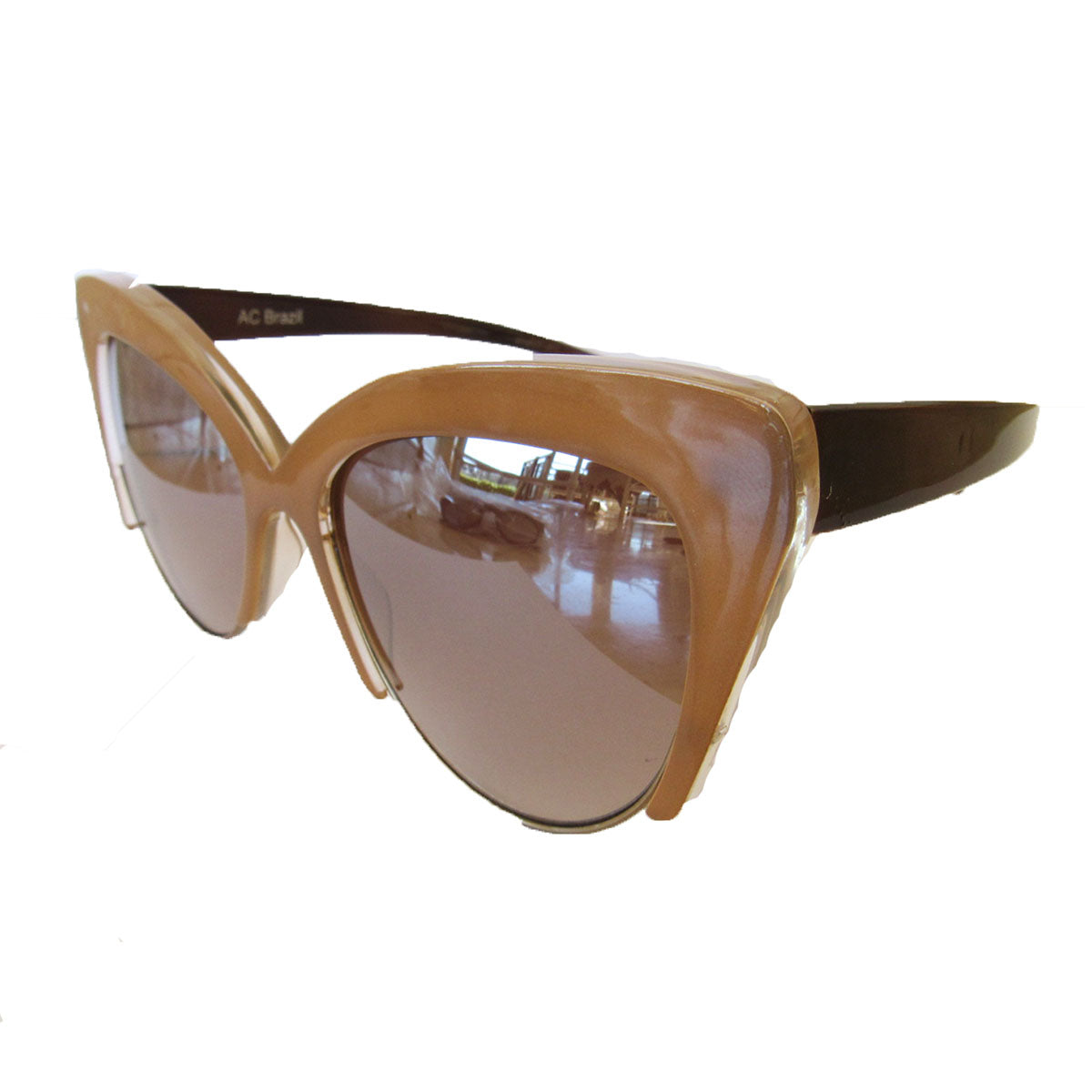 Cat Eye Nude Coloured Sunglasses w/ Silver Mirrored Lenses