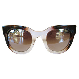 Square Turtle Print and Crystal Coloured Sunglasses w/ Silver Mirrored Lenses