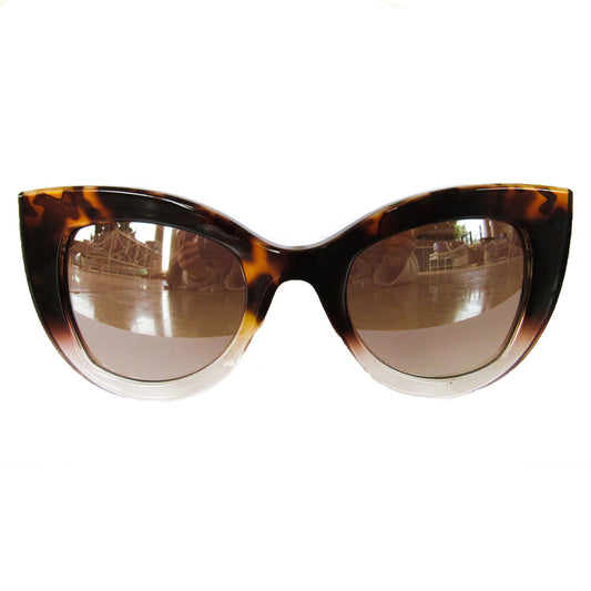 Cat Eye Turtle Print and Transparent Coloured Sunglasses w/ Silver Mirrored Lenses