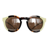Round Bicolored Sunglasses w/ Vertical Print and Silver Mirrored Lenses