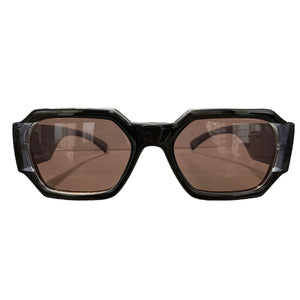 Rectangular Black Coloured Sunglasses w/ Brown Lenses